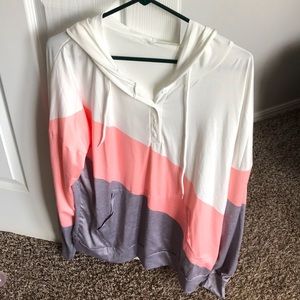 5 for $25   Pink and grey striped hoodie Large